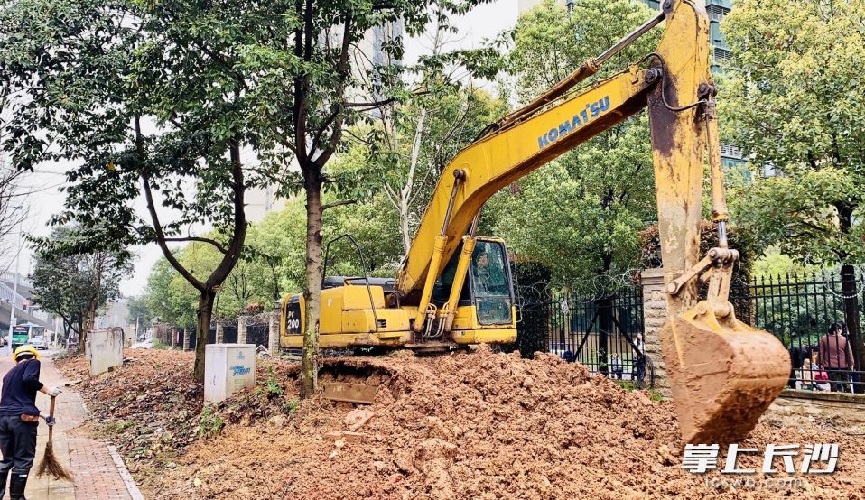 挖掘機開路，將垃圾堆和菜園一舉鏟除,。 通訊員 童欣 攝