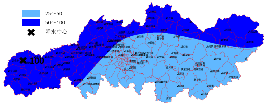 23日20時(shí)—25日8時(shí)長(zhǎng)沙降雨量預(yù)報(bào)（單位：毫米）