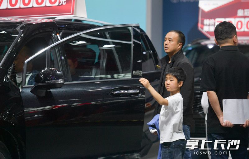 一位小孩看車(chē)看得正認(rèn)真。