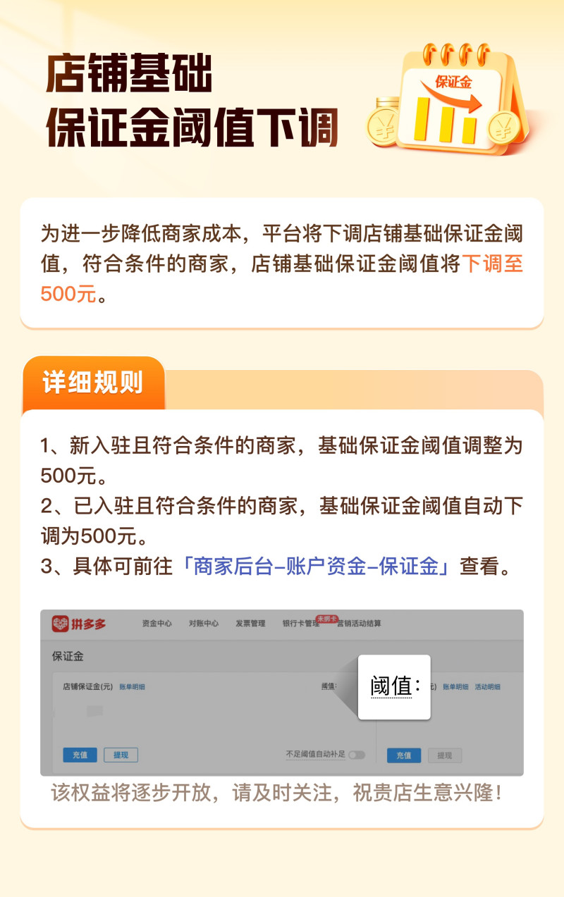 9月5日,，拼多多宣布將下調(diào)店鋪保證金，進一步降低商家經(jīng)營成本,。