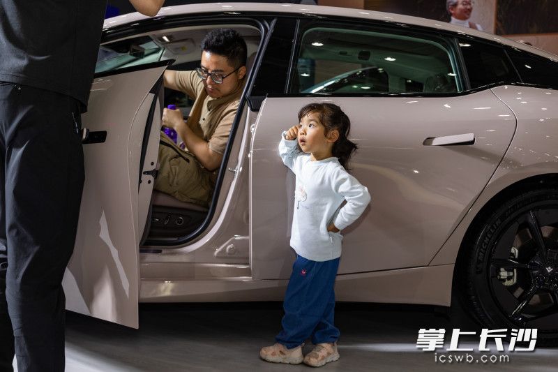 2025湖南車展，萌娃現(xiàn)場看車,。均為長沙晚報全媒體記者 董陽 攝